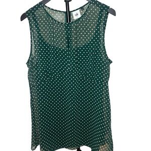 Cabi Green and Pink Polka Dot Sleeveless Blouse. Size: Large
